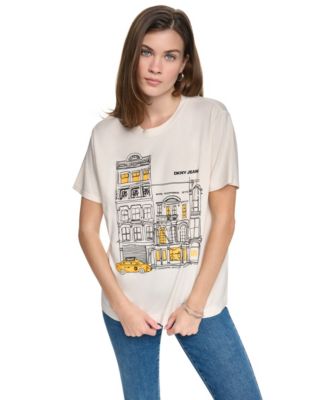 Футболка DKNY Jeans женская из хлопковой смеси с логотипом New York Downtown и графическим принтом, свободный крой