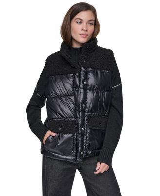 Женский стеганый жилет DKNY Jeans с воротником-стойкой и имитацией шерпы