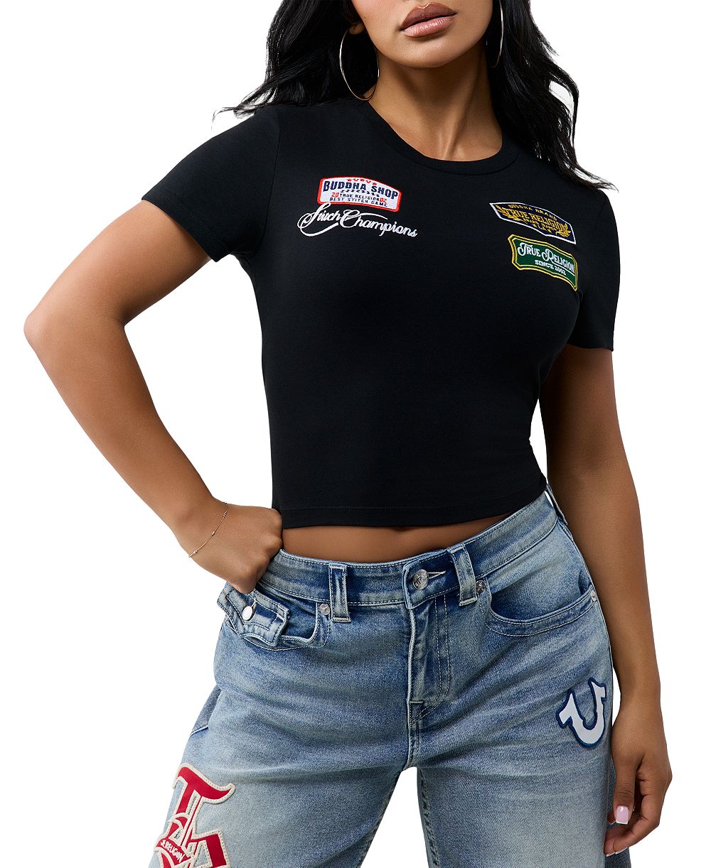 Женские укороченные футболки с круглым вырезом True Religion