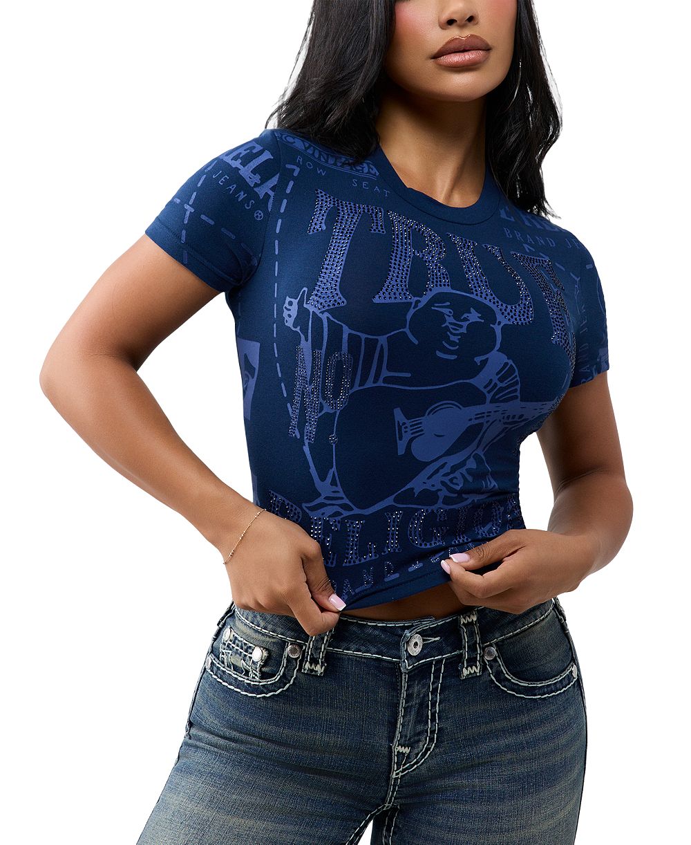 Женская укороченная футболка с круглым вырезом и графическим принтом True Religion