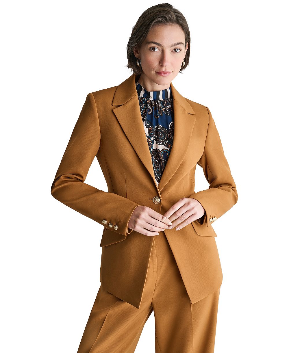 BCBG Women's Shoulder-Padded Single-Breasted One Button Blazer