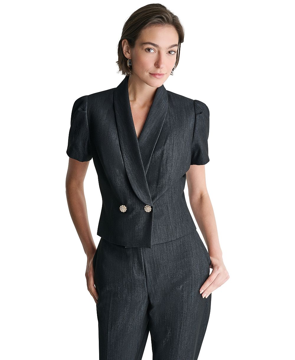 BCBG Women's Puff Short-Sleeve Cropped Double-Breasted Jacket
