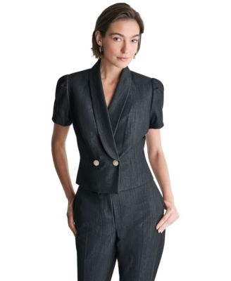 BCBG Women's Puff Short-Sleeve Cropped Double-Breasted Jacket