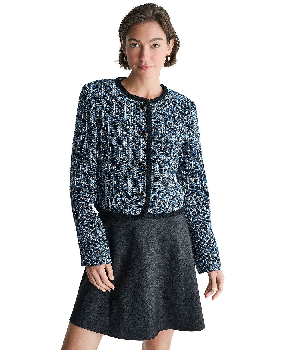 BCBG Women's Cropped Button-Front Tweed Jacket