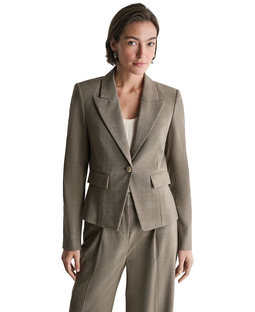 BCBG Women's Plaid One Button Blazer