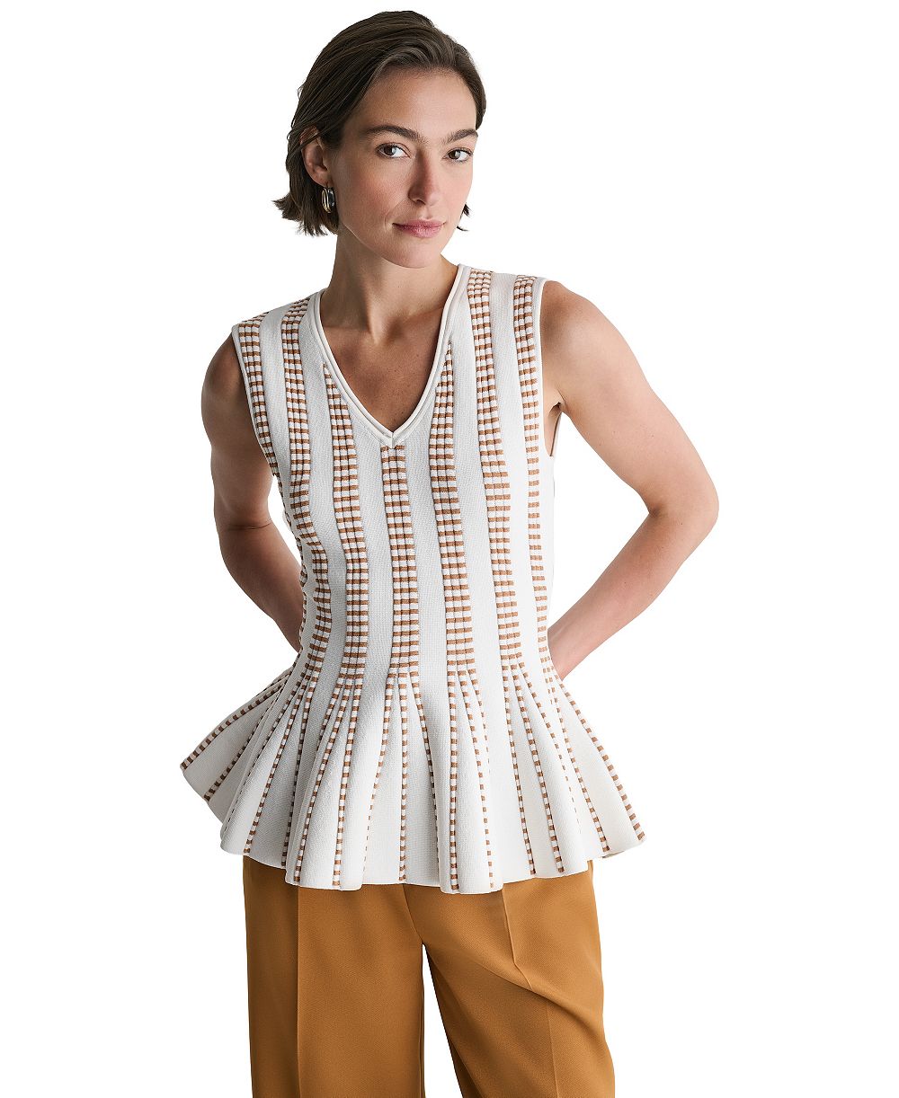 BCBG Women's Striped Peplum Knit V-Neck Tank Top