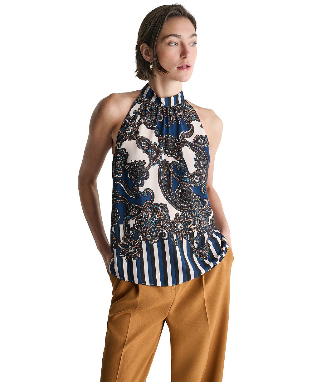 BCBG Women's Halter Sleeveless Print Blouse