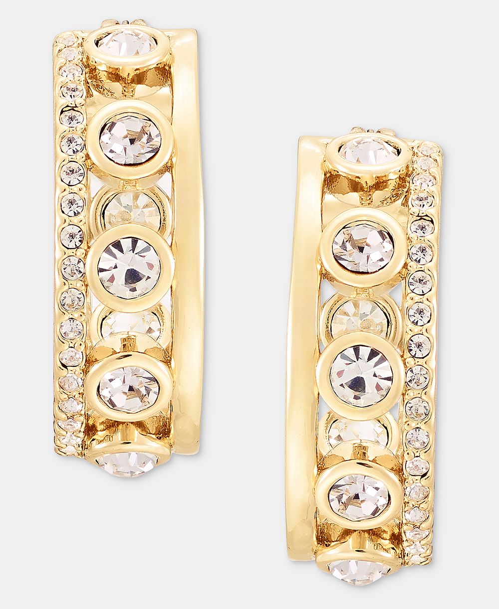 Серьги-кольца KARL LAGERFELD PARIS с кристаллами и ажурным узором, 0.72"