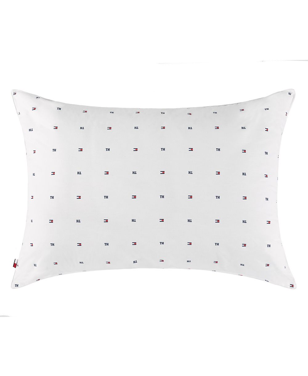 Tommy Hilfiger Signature CuddleLoft Medium Cotton Pillow, Standard/Queen