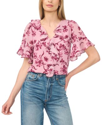 CeCe Women's V-Neck Short-Flutter Sleeve Blouse