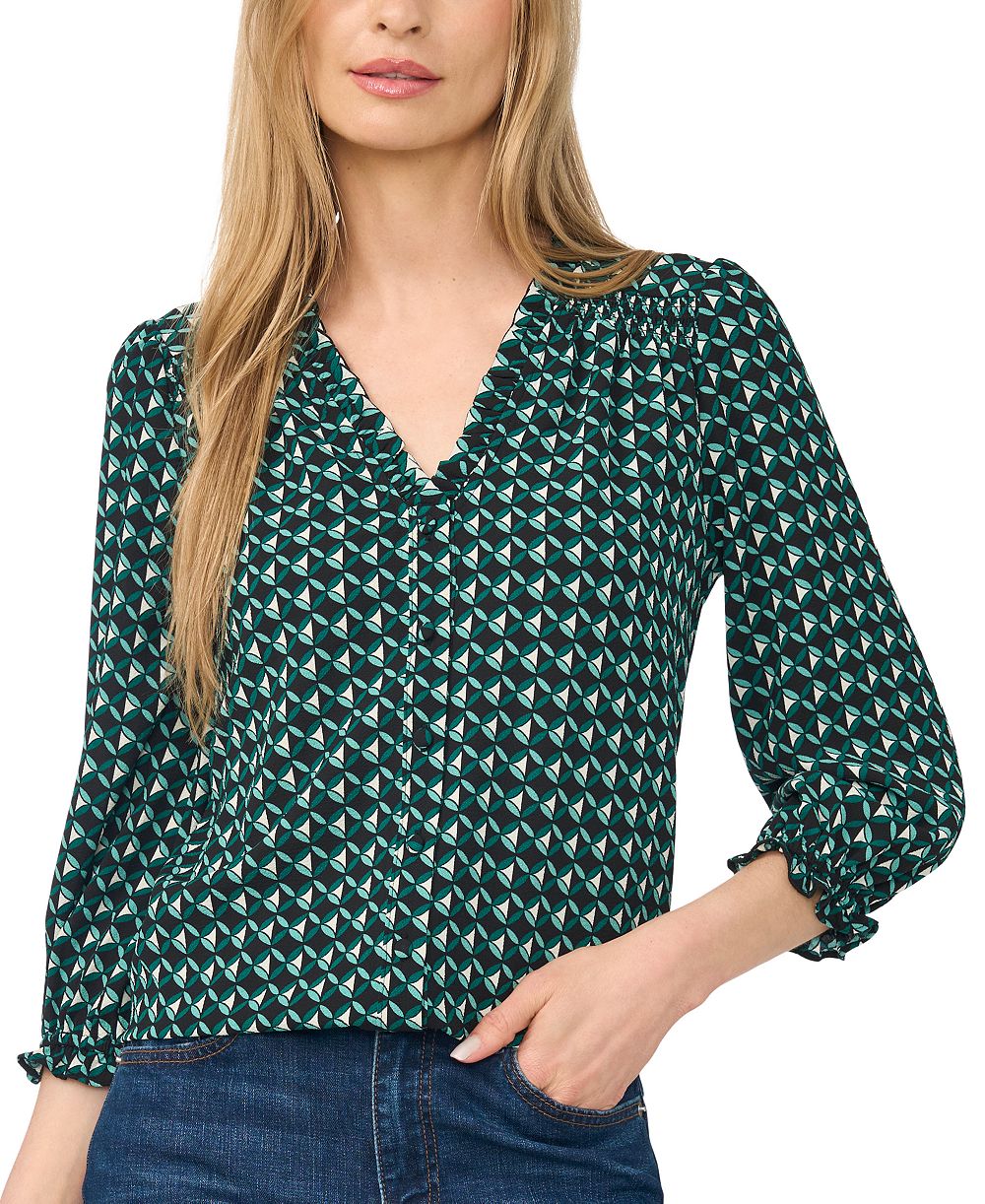 CeCe Women's 3/4-Sleeve V-Neck Button-Front Blouse