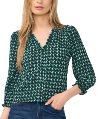 CeCe Women's 3/4-Sleeve V-Neck Button-Front Blouse