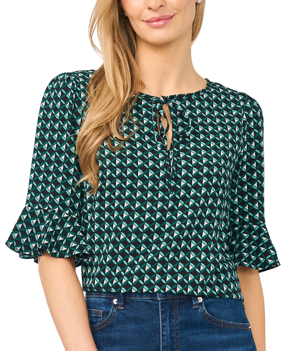 Блузка CeCe Women's Split-Tie-Neck 3/4-Sleeve Ruffle-Cuff