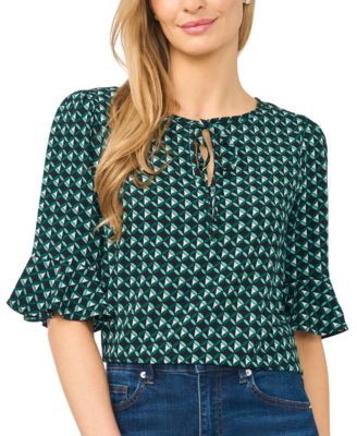 CeCe Women's Split-Tie-Neck 3/4-Sleeve Ruffle-Cuff Blouse