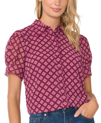 CeCe Женская блузка с коротким рукавом и отделкой scalloped trim
