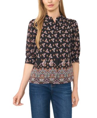 CeCe Women's 3/4-Sleeve Open Collar Blouse