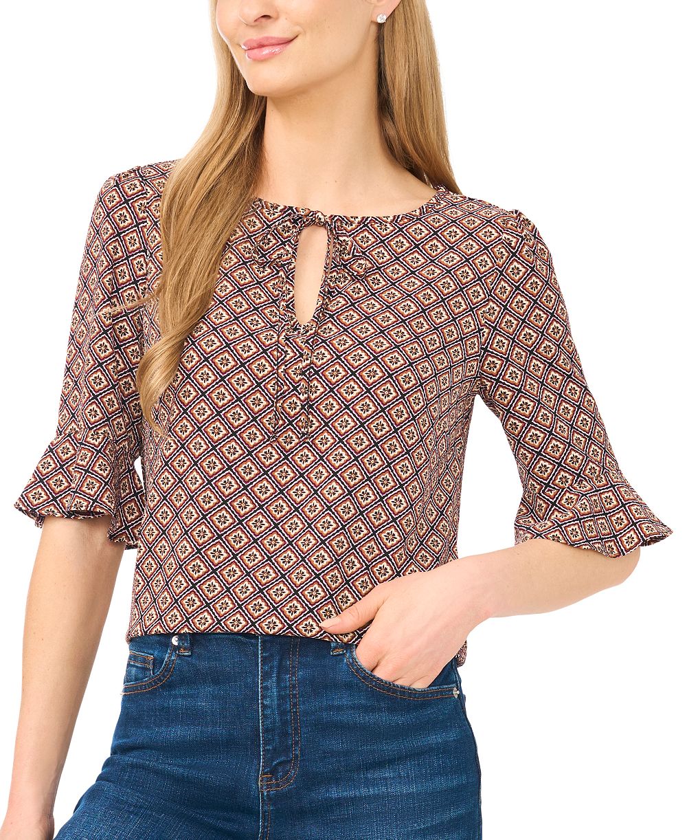 Женская блузка CeCe Split Tie Neck 3/4-Sleeve Ruffle Cuff
