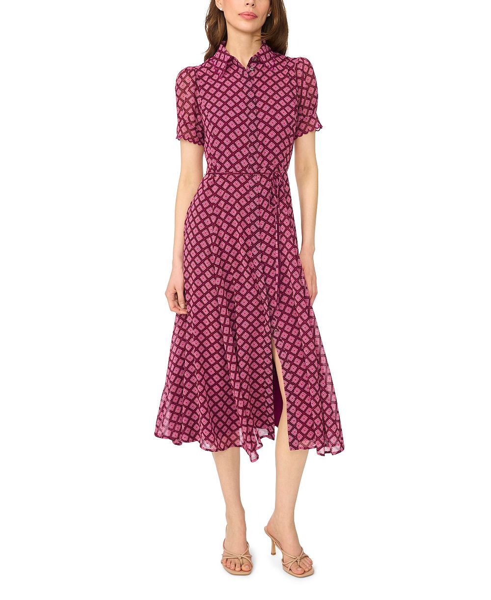 Женское платье CeCe Scalloped Geometric-Print Short-Sleeve Midi