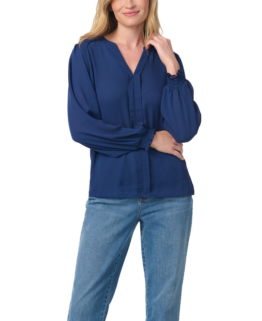 Gloria Vanderbilt Women's Long-Bishop-Sleeve V-Neck  Blouse