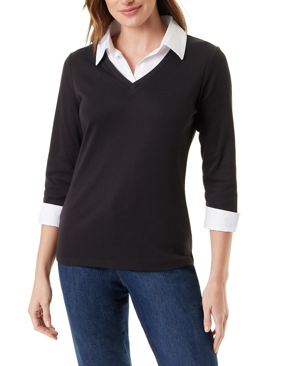 Женская блузка Gloria Vanderbilt Maxine Knit 3/4-Sleeve V-Neck