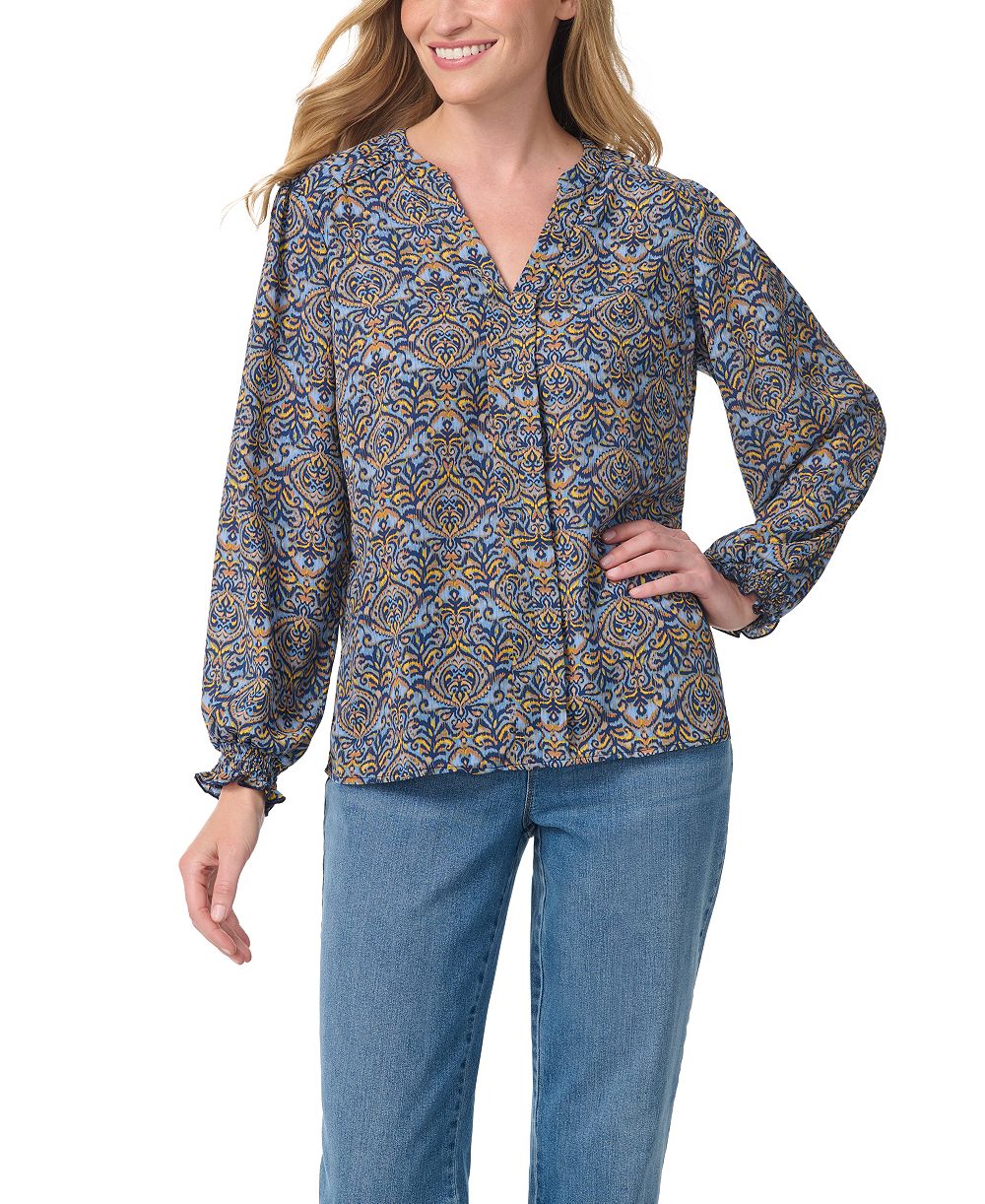 Женская блузка Gloria Vanderbilt V-Neck Long-Sleeve Bishop-Style