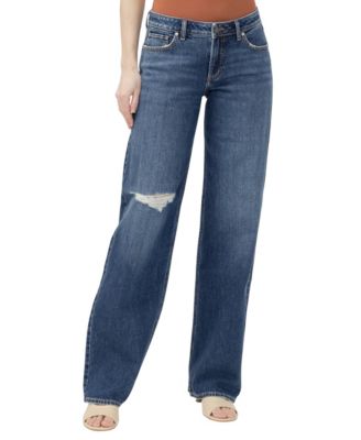 Silver Jeans Co. женские широкие джинсы с низкой посадкой и потертостями на коленях Loose & Low