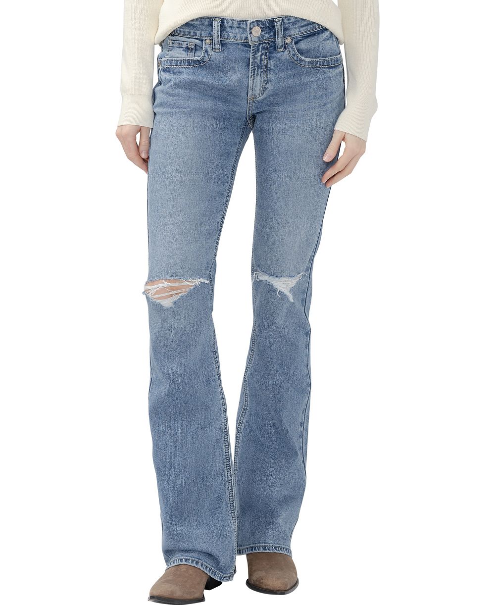 Silver Jeans Co. Women's Suki Low-Rise Distressed-Knees Bootcut Jeans