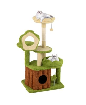 Gymax Cat Tree Tower with Perch Condo Platforms Hanging Toy Spring Ball for Indoors