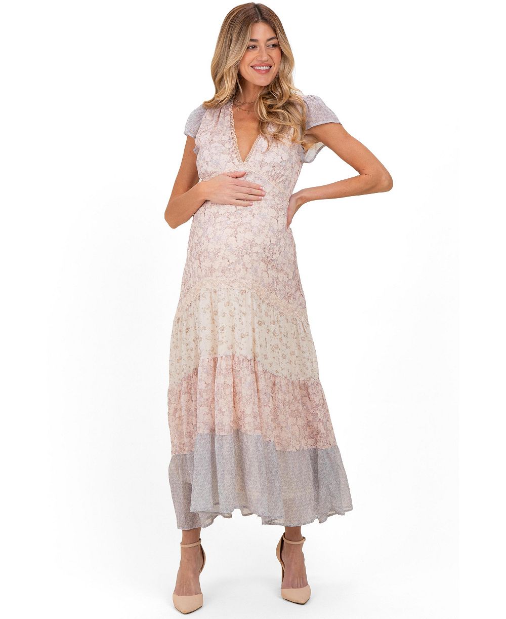 Женское многоцветное цветочное платье Pinkblush Colorblock Tiered Maxi
