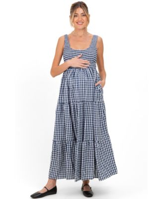Женское платье макси Pinkblush Maternity Blue Gingham Sleeveless Tiered