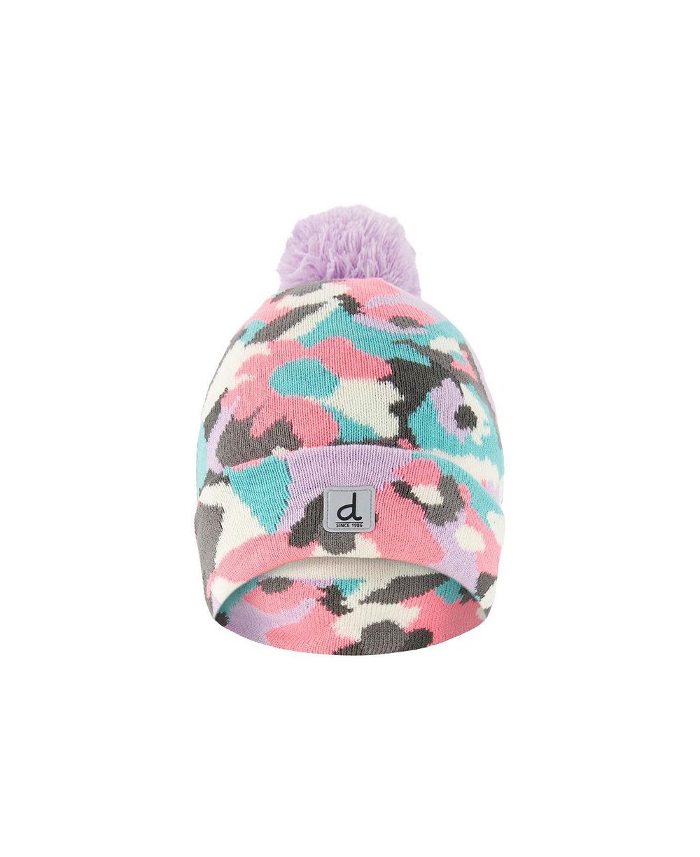 Зимняя вязаная шапка Deux par Deux для девочки с помпоном Coral Camouflage