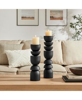 Danya B Stacked Sculptural Metal Candle Holder - Set of 2