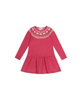 Deux par Deux Toddler Girls Knitted Dress with Flower Jacquard Raspberry