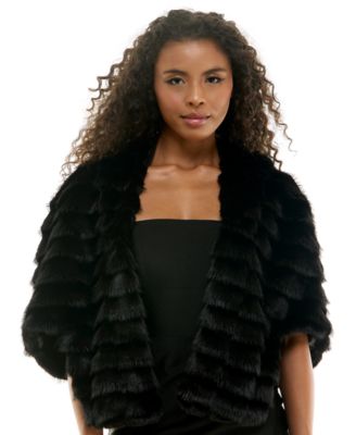 SENI & CADE Juniors' Tiered Cropped Faux Fur Shawl Jacket