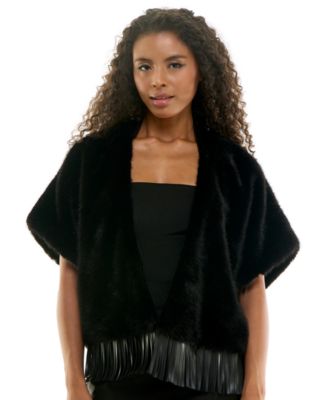 SENI & CADE Juniors' Faux Fur Open-Front Pleather-Fringe Hem Jacket