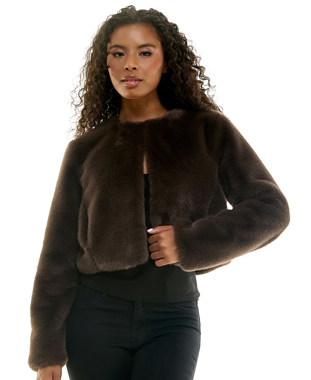 SENI & CADE Juniors' Faux Fur Long-Sleeve Cropped Jacket