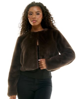 SENI & CADE Juniors' Faux Fur Long-Sleeve Cropped Jacket