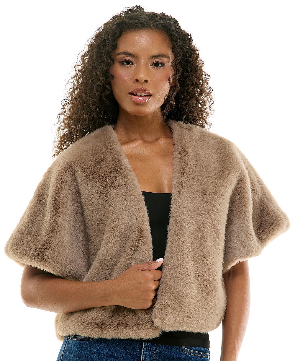 SENI & CADE Juniors' Cropped Open-Front Faux Fur Vest