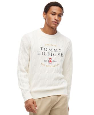 Tommy Hilfiger мужской свитер с круглым вырезом и графическим принтом в технике кабельной вязки