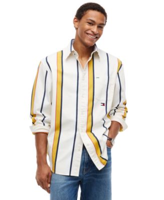 Tommy Hilfiger мужская хлопковая рубашка в полоску с длинным рукавом American Oxford Heritage