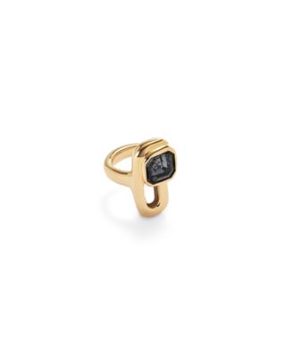 UNOde50 Gold Metal Alloy Negro Crystals Ring
