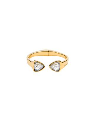 UNOde50 Gold Metal Alloy Two Green Faceted Crystals Bracelet