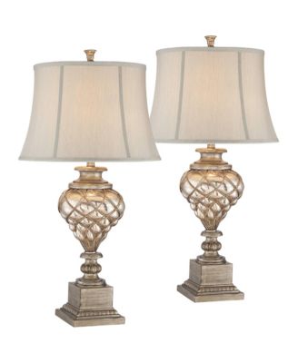 Barnes and Ivy Luke 33 3/4" Tall Large Traditional End Table Lamps Set of 2 LED Night Light Finish Mercury Glass