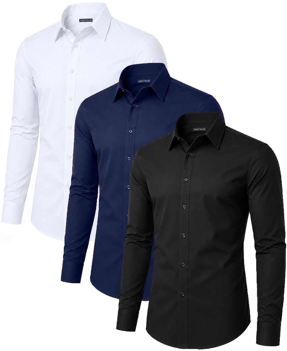 James Tailor Мужская рубашка Slim Fit Long Sleeve Stretch - 3 Pack