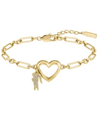 Lacoste Women's Elyse Gold-Tone Stainless Steel Heart Bracelet with Crystal Pavé Crocodile