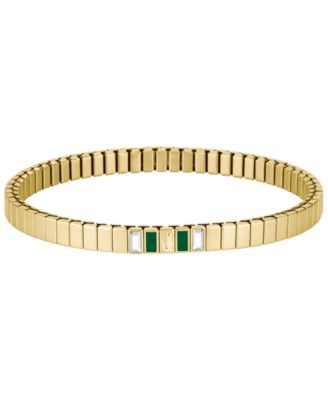 Lacoste Women's Courtline Stainless Steel Green Enamel and Crystal Baguette Stretch Band Bracelet