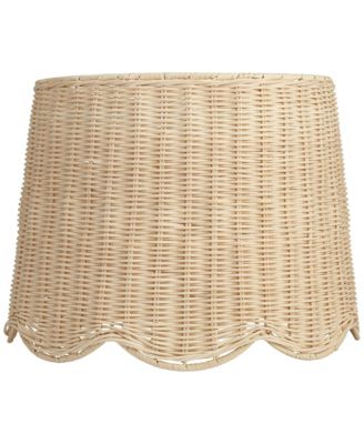 Springcrest 13" Top x 15 1/2" Bottom x 11 3/4" H x 11 3/4" Slant Lamp Shade Replacement Drum Unbleached Rattan Spider Harp Finial