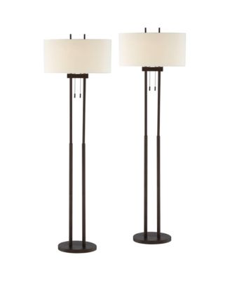 Franklin Iron Works Roscoe Modern 62" Tall Standing Floor Lamps Set of 2 Lights Twin Pole Pull Chain Roman Bronze Finish