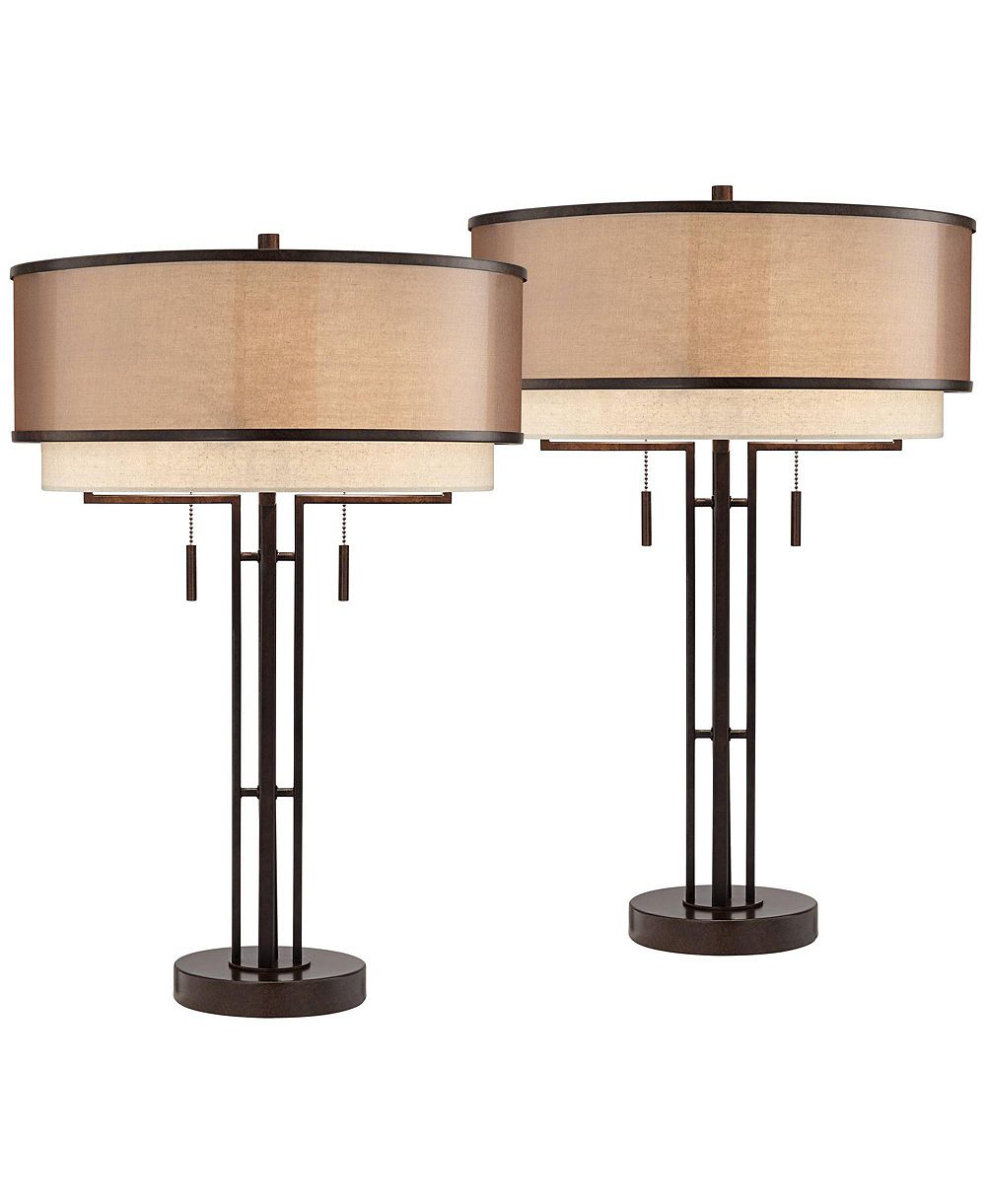 Franklin Iron Works Andes 27 1/2" Tall Industrial Table Lamps Set of 2 Pull Chain Oil Rubbed Bronze Metal Double Shade