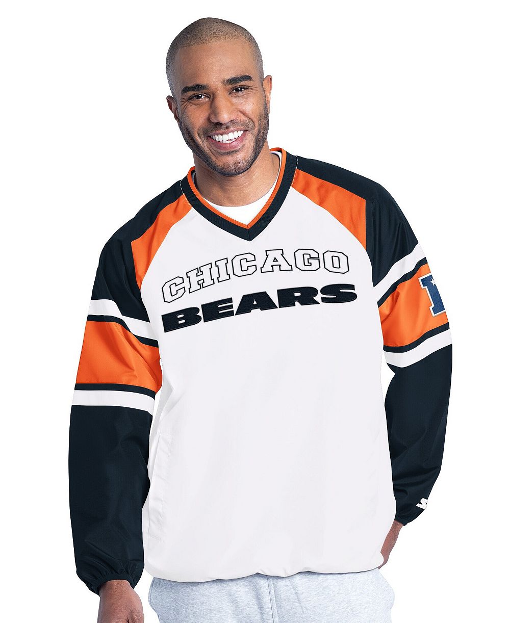 Starter Men's White Chicago Bears Infield Play Raglan V-Neck Pullover Jacket